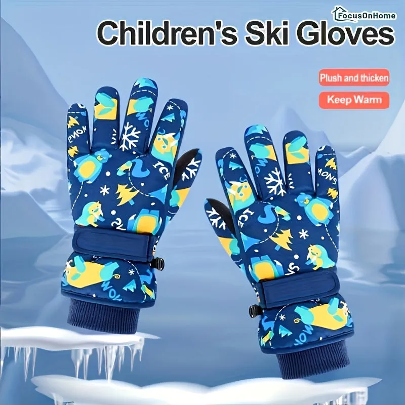 Kids' Warmest Waterproof Snow Gloves - Insulated, Adjustable Cuff, Machine Washable Polyester Fabric - Perfect for 8-12 Years Old Boys and Girls, Winter Outdoor Play and Skiing