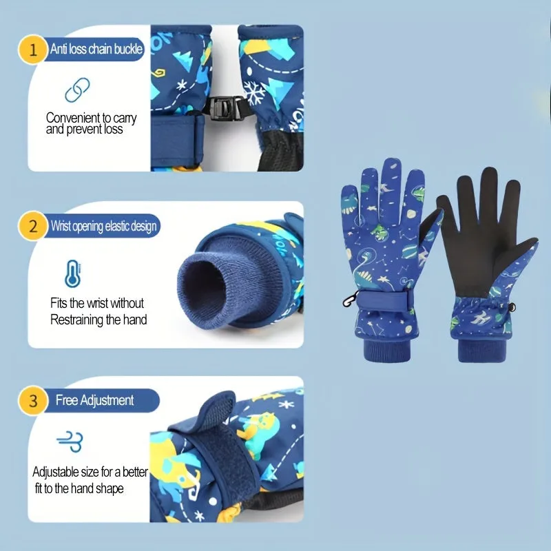 Kids' Warmest Waterproof Snow Gloves - Insulated, Adjustable Cuff, Machine Washable Polyester Fabric - Perfect for 8-12 Years Old Boys and Girls, Winter Outdoor Play and Skiing