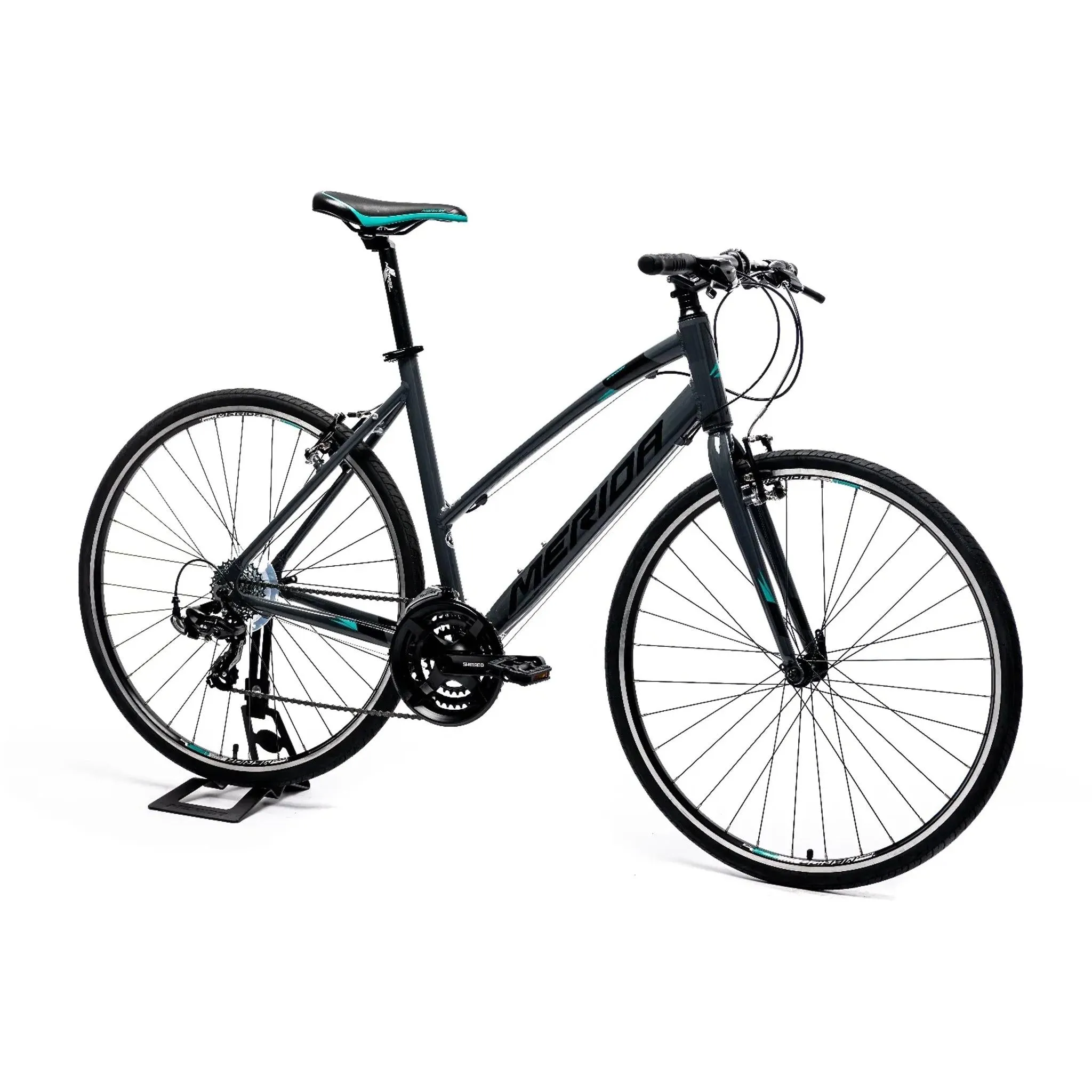 Merida Speeder 10-V W Womens Flat Bar Road Bike Glossy Grey/Black/Teal