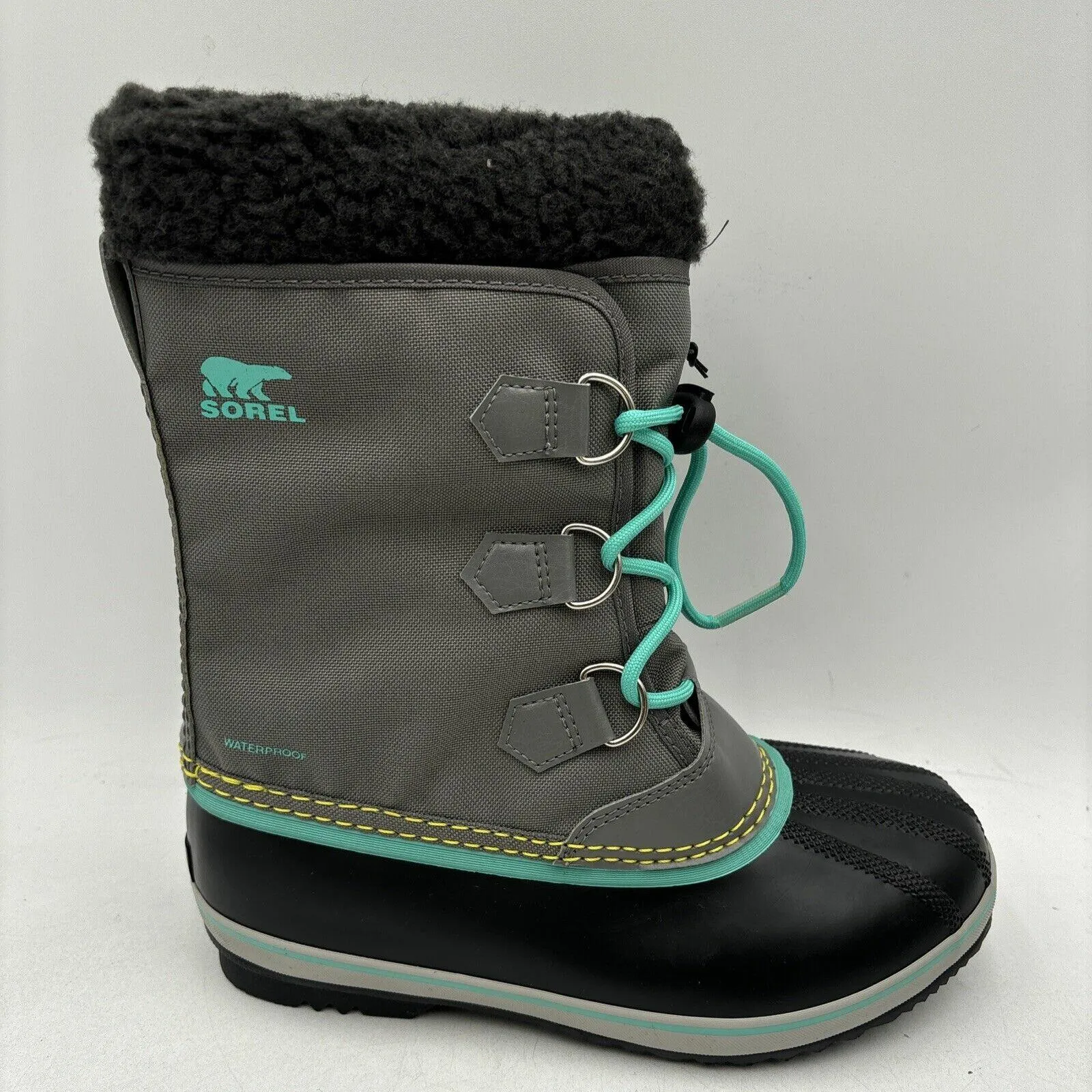 NWOB SOREL Kids Yoot Pac Nylon Children Unisex Boots Quarry Dolphin Size 6 - Like New