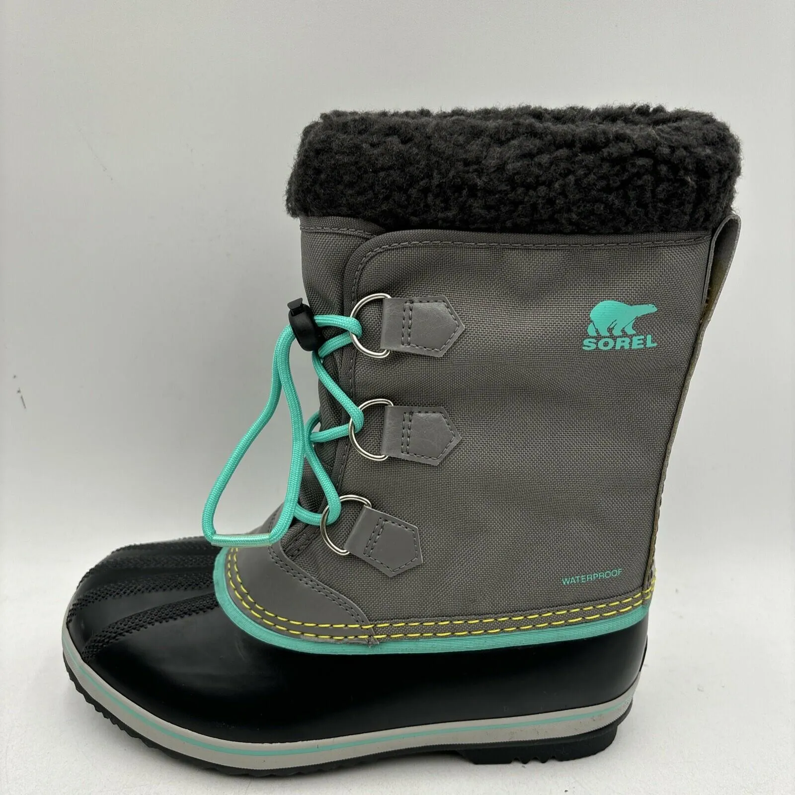 NWOB SOREL Kids Yoot Pac Nylon Children Unisex Boots Quarry Dolphin Size 6 - Like New