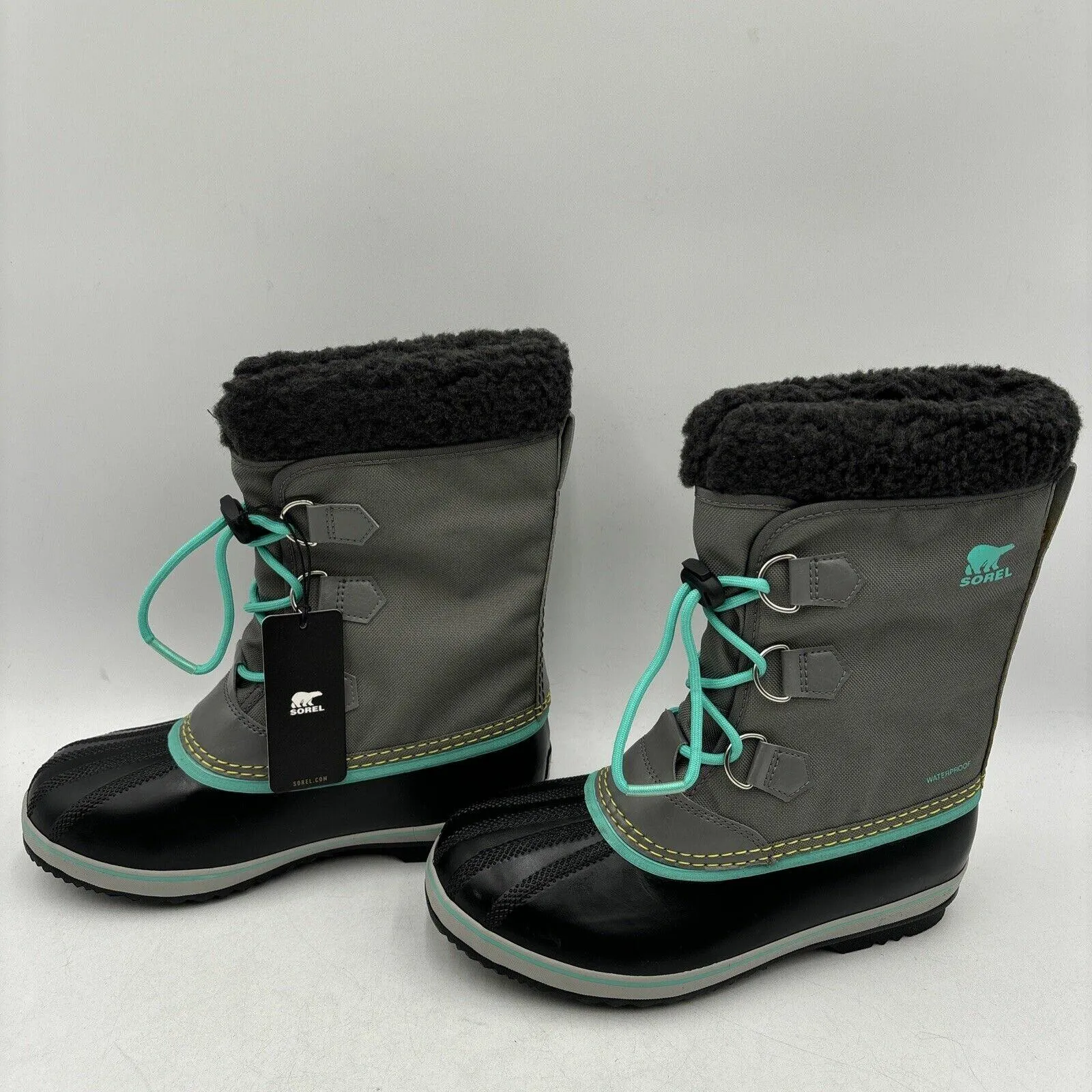 NWOB SOREL Kids Yoot Pac Nylon Children Unisex Boots Quarry Dolphin Size 6 - Like New