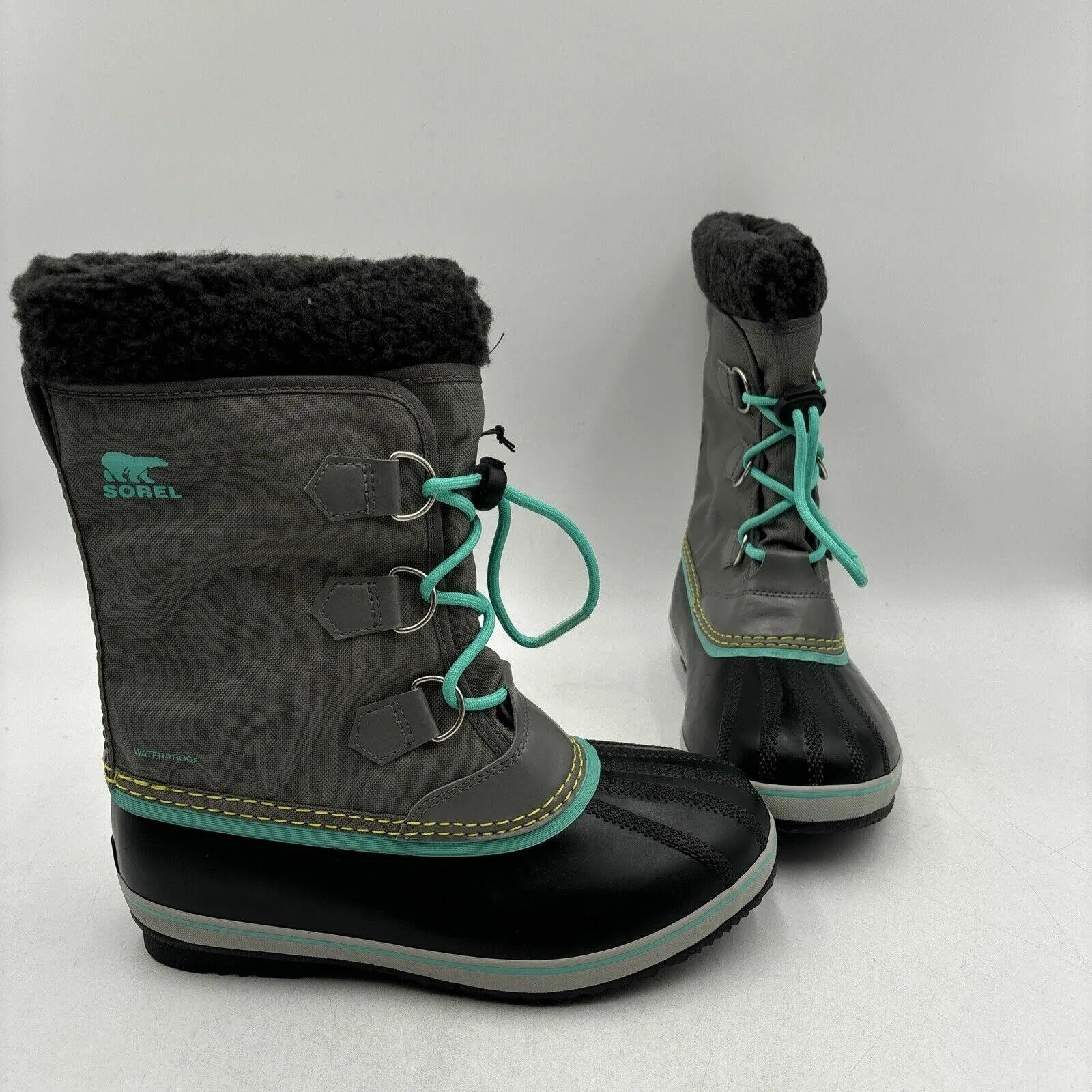 NWOB SOREL Kids Yoot Pac Nylon Children Unisex Boots Quarry Dolphin Size 6 - Like New