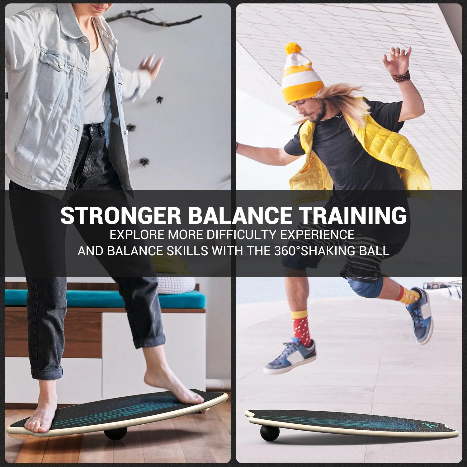 Sportneer Balance Board - 7 Modes Wobble Board with Adjustable Stoppers - Exercise Balancing Stability Trainer for Improve Balance, Surf Trainer & Physical Therapy - Roller and 2.8'' Ball Included