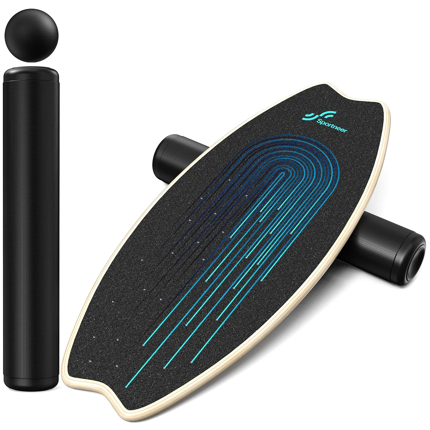 Sportneer Balance Board - 7 Modes Wobble Board with Adjustable Stoppers - Exercise Balancing Stability Trainer for Improve Balance, Surf Trainer & Physical Therapy - Roller and 2.8'' Ball Included