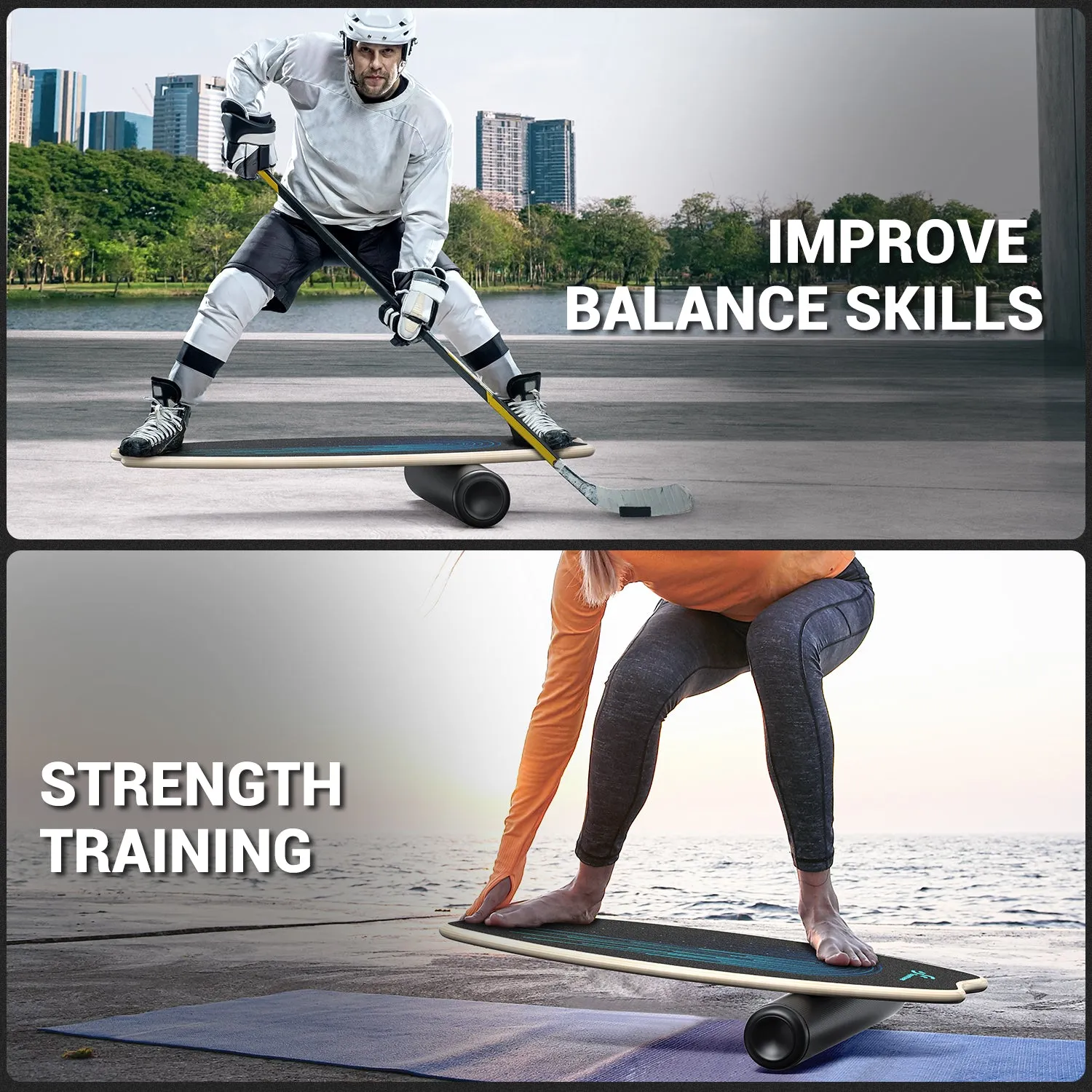 Sportneer Balance Board - 7 Modes Wobble Board with Adjustable Stoppers - Exercise Balancing Stability Trainer for Improve Balance, Surf Trainer & Physical Therapy - Roller and 2.8'' Ball Included