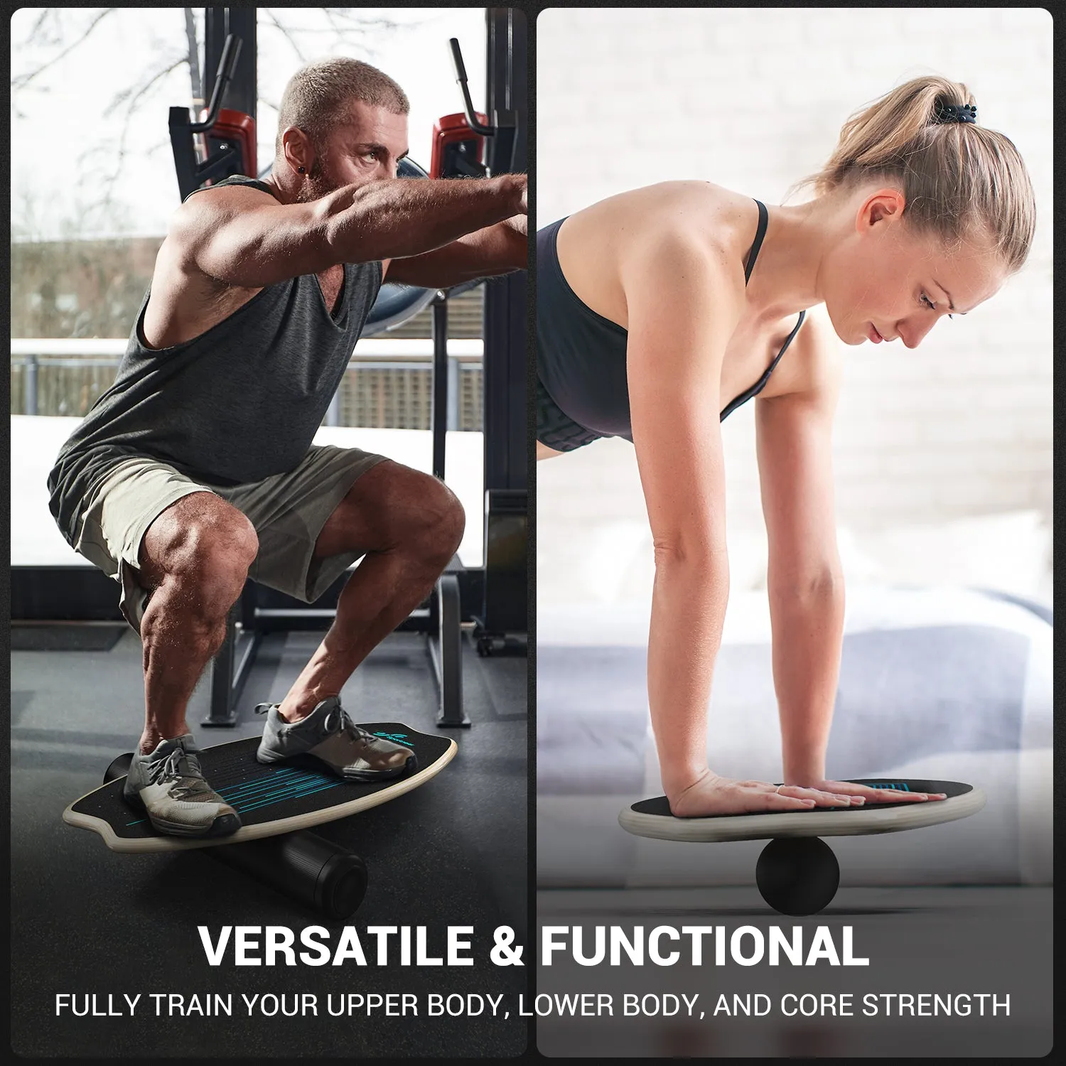 Sportneer Balance Board - 7 Modes Wobble Board with Adjustable Stoppers - Exercise Balancing Stability Trainer for Improve Balance, Surf Trainer & Physical Therapy - Roller and 2.8'' Ball Included