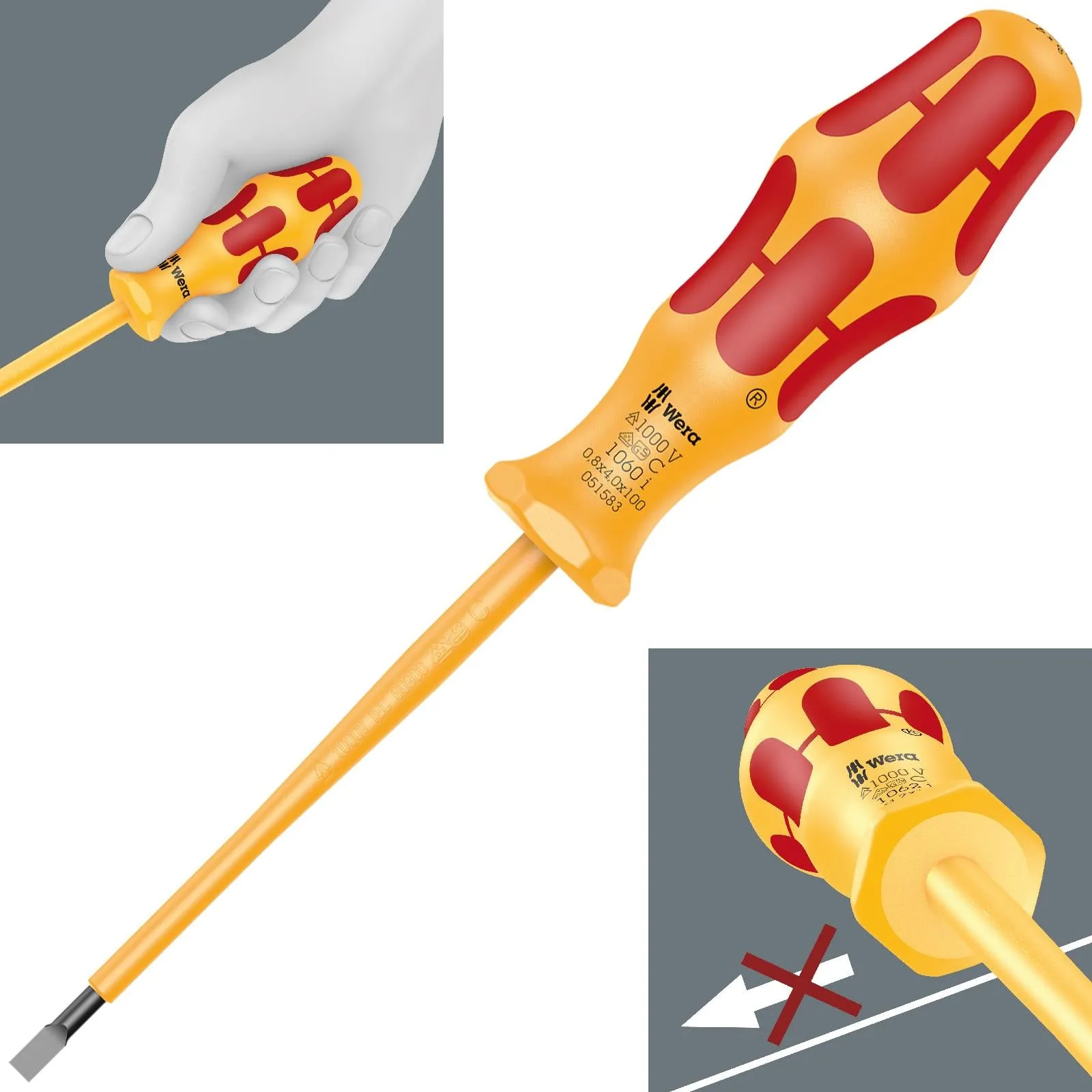 Wera Screwdriver VDE Insulated 1000V Kraftform 1000 Series Slotted Phillips Pozi